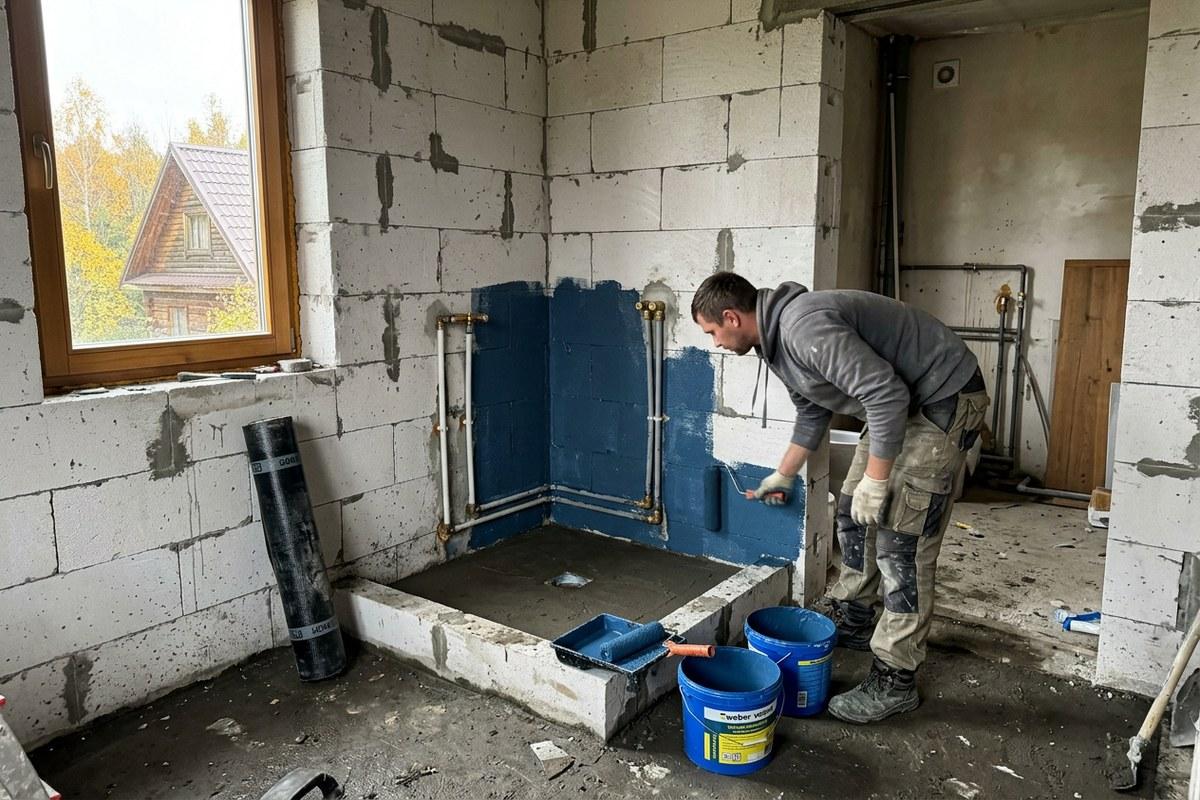 Гидроизоляция стены из автоклавного газобетона в ванной комнате частного дома
